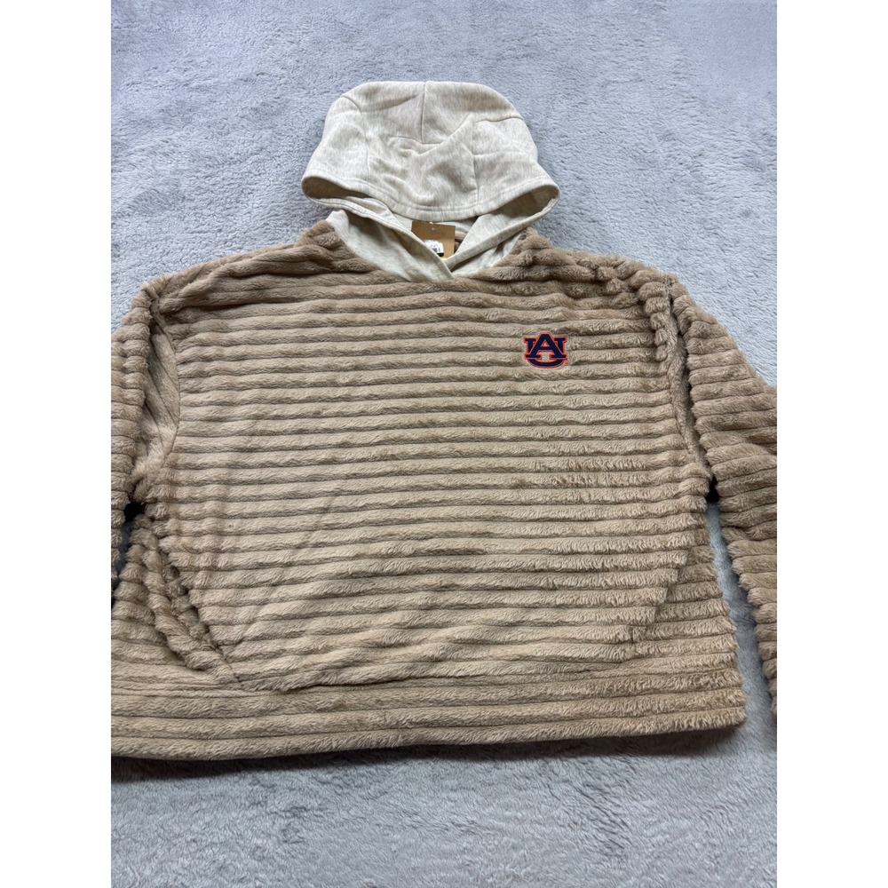 Auburn Tigers Rivalry Threads Women XL‎ Ribbed Faux Fur Boxy Short Hoodie Tan